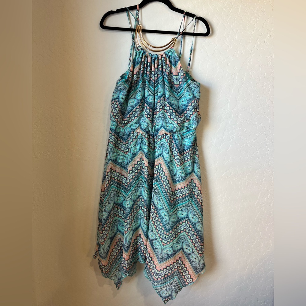 5/$25 Multi-colored Dress with double straps and statement necklace included